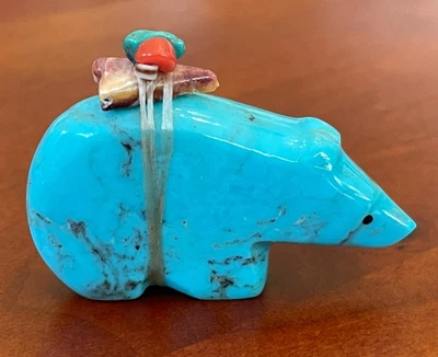 Oso turquesa esmero Eriacho nativo americano Zuni talla fetiche Foto 1 de 2