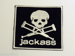 Jackass Schädel & gekreuzte Krücken Patch Nähen oder Aufbügeln Neuheit Abzeichen - Bild 1 von 1
