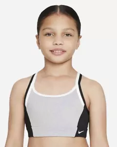 Nike Girls Indy Sports Bra DriFit Training Top Smoke Grey Black and White XL NEW - Picture 1 of 5