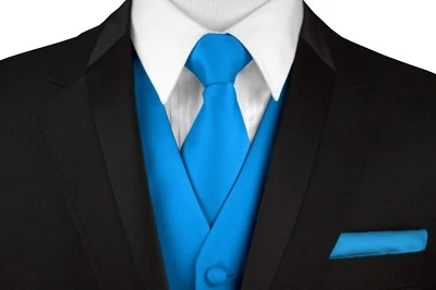 Men's Blue Satin Formal Dress Tuxedo Vest, Tie & Hankie. Wedding Prom Homecoming - Image 1 of 4
