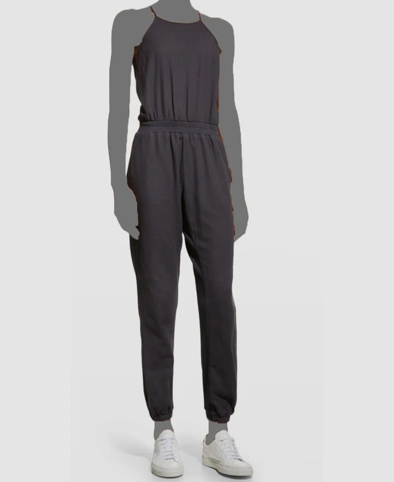 Monrow Women's Black Sleeveless Woven Mix One-Piece Jumpsuit Size Large