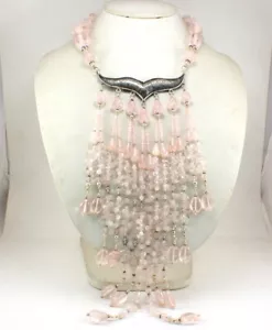 Collana Pietra Preziosa Quarzo Rosa Naturale Argento Sterling 925 Perline Fatte a Mano Gioielli - Foto 1 di 7