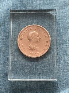 1807 UK Great Britain KING GEORGE III Genuine Penny Coin In Epoxy Block - Picture 1 of 6