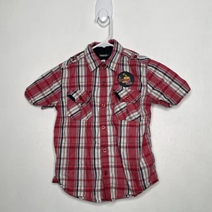 George Plaid Button Up Shirt Boys Size 6-6X Red Short Sleeve Urban Skate Casual - Picture 1 of 4