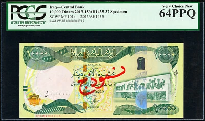 Iraq 10,000 Dinars 2013 / AH1435 SPECIMEN No. 0719 Pick-101s CH UNC PCGS 64 PPQ - Image 1 of 2