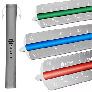 12" Aluminum Architect Scale Ruler Laser Etched Triangle Drafting Ruler, Colo... - Picture 1 of 1