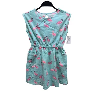 Rumi + Ryder Girls Size M (8/10) Aqua Pink Flamingo Pocket Dress NWT - Picture 1 of 6