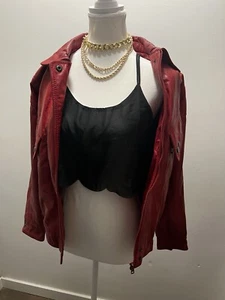 Women’s Vintage Red Leather Jacket KC COLLECTIONS Size 12(M) - Picture 1 of 10