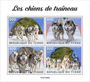 Siberian HUSKY DOGS / Sledge Working Dog MNH 4v-Stamp Sheet #66 (2021 Chad) - Picture 1 of 1