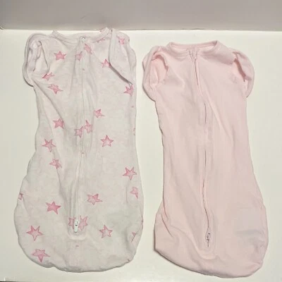 Aden & Anias 0-3 Month Pair Sleep Sack Bag Cotton 5-12lbs Pink Star 2 Way Zipper - Image 1 of 4