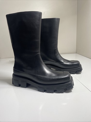 STIVALI PRADA MONOLITH SHEARLING 2WG015 PELLE NERA US 10 (Prada taglia 9) uomo $2050