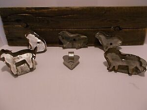 Antique Handmade Tin Cookie Cutters w Handles as Christmas Ornaments Set of 6