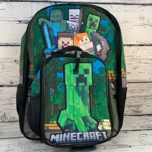 Minecraft Kids Backpack with Lunch Box Set Creeper Steve Characters School Bag - Bild 1 von 5