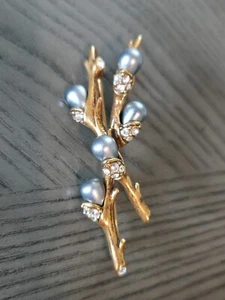 Joan Rivers Gray Faux Pearl Swarovski Crystals Pussy Willow Branch Brooch Pin - Imagen 1 de 3