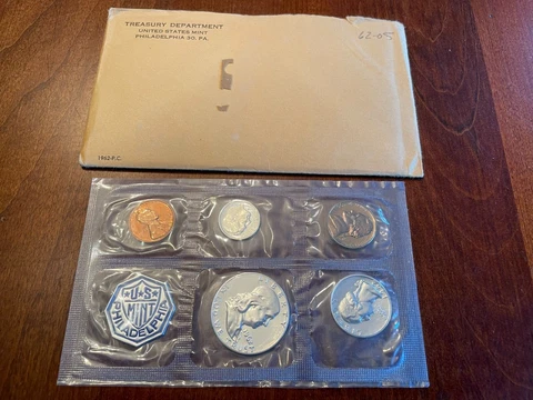 1962 US Mint Proof Set in original envelope. #62-05 Cover