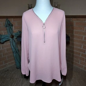 NWT Valerie Stevens Pink Tunic Top w/ 1/4 Zip Balloon Sleeves Size S - Picture 1 of 5