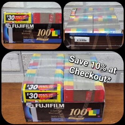 Fujifilm Box of 100x IBM Formatted 1.44MB Colored Floppy Disks NOS UNUSED SEALED - Image 1 of 4