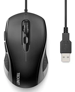TECKNET Wired Mouse, Optical USB Computer Mouse With 3600 DPI Gaming - Black - Picture 1 of 6