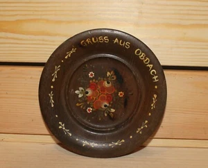 Vintage Austria Obdach handbemalt floral Holz Souvenir Wandbehang Teller - Bild 1 von 7