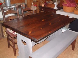 Vintage All Wood Farm Table and 1 Bench 48" X 33" X 30" - Picture 1 of 5