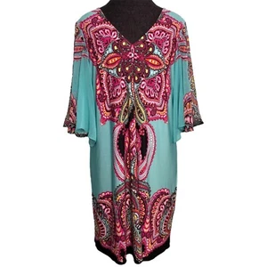 MSK Dress Women Size XL Colorful Paisley Boho Bohemian 70s Summer Spring A-Line - Picture 1 of 12