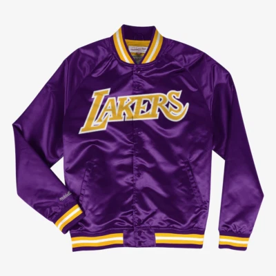 Легкая атласная фиолетовая куртка Mitchell & Ness Los Angeles Lakers на пуговицах - Изображение 1 из 3