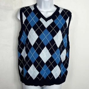 Gap Kids Girls Sweater Vest sz XL Blue Argyle V Neck Knit Tight Knit 100% Cotton - Picture 1 of 24