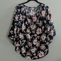 LC Lauren Conrad Floral Shirt Blouse Top 3/4 Sleeves Size S