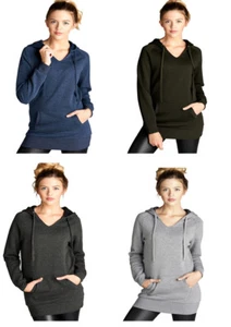 Womens Raglan Long Sleeve Pullover Hoodie V Neck Cotton Sweater - Picture 1 of 10