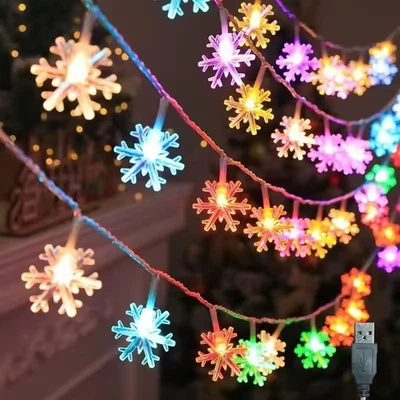 Snowflake LED Light String Festoon Light USB Plug Christmas Tree Light Aesthetic - Image 1 of 4