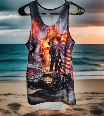 Camisa Donald Trump Hombres Pequeña The Mountain Camiseta sin mangas Bandera de Estados Unidos Hacer América Grande Foto 1 de 4