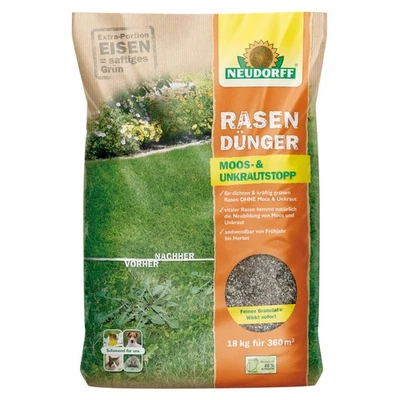 Neudorff Rasendünger Moos- und UnkrautStopp 18 kg - Rasen Dünger Unkraut Stopp - Bild 1 von 2