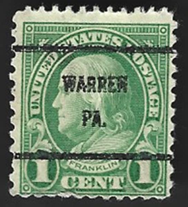Scott# 632 1c Franklin precancel - WARREN PA. ~ (B-9) - Picture 1 of 2