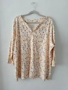 L L Bean Cream Dainty Floral Supima Cotton Top Size 3X Casual Feminine. - Picture 1 of 8