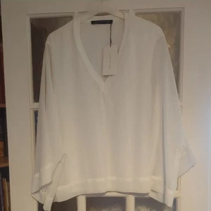 Zara Kimono Sleeve Sheer White Flowy Top Blouse XL - Picture 1 of 9