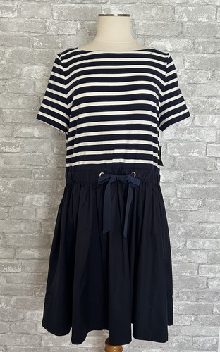Abito Kate Spade New York nuovo con etichette a righe maglia tecnica mista taglia XL blu navy e bianco