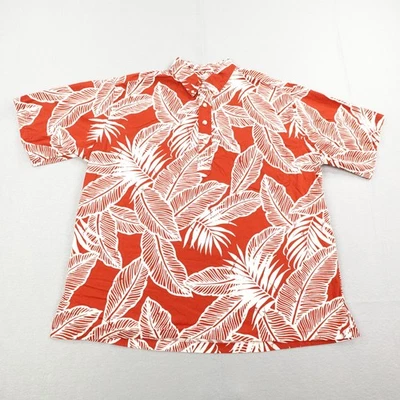 Camiseta masculina vintage Hilo Hattie XL vermelha branca floral pulôver havaiano Aloha Camp - Imagem 1 de 4