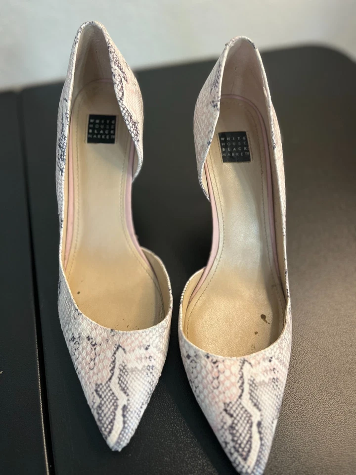 Zapatos de salón Casa Blanca Mercado Negro Ella Diosa Rosa Serpiente Cuero Repujado 8M Foto 1 de 4