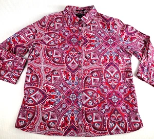 LAND'S END No Iron Supima Women's Button Up Shirt Size 14 Paisley Purple Cotton - Picture 1 of 15