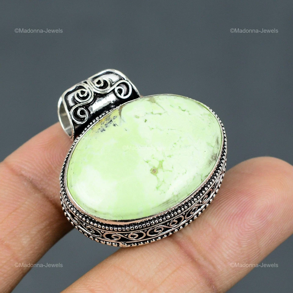 925 Пробы натуральный лимон хризопраз винтажный мать новый кулон ювелирных изделий - Изображение 1 из 4