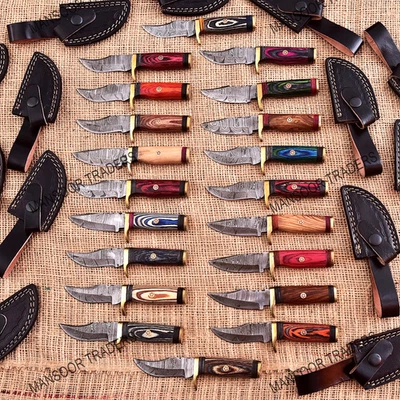 LOT OF 20 HANDMADE DAMASCUS STEEL FORGED HUNTING SKINNER  KNIFE USA Duty Paid - Image 1 of 4