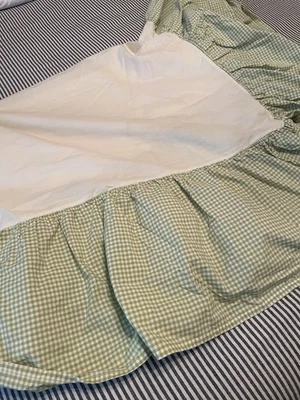 Pottery Barn Kids Gingham Crib Skirt Green - Image 1 of 4