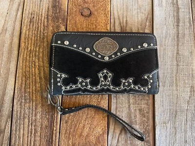 Trinity Ranch / Muñequera con cremallera envolvente / Negra, Piel, Bling / Bolso de mano / Nueva con etiquetas Foto 1 de 4