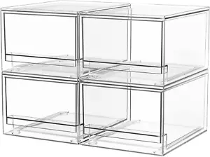 4 Pack Clear Stackable Storage Drawers 4.4" Tall Acrylic Bathroom Makeup Plastic - Picture 1 of 1