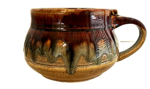 Studiokeramik Kaffee oder Suppe Becher Schüssel mit seitlichem Griff 4" Höhe 4" Durchmesser braun Multi Tropf - Bild 1 von 8