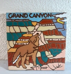 Grand Canyon Clay Glazed Tile Hand N Hand Designs Cactus Coyote Southwestern - Picture 1 of 2