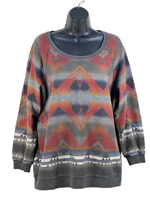 Moletom feminino denim e suprimentos geométrico sudoeste asteca tamanho grande M - Imagem 1 de 4