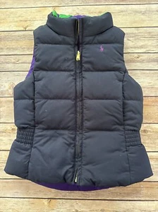 Youth Polo Ralph Lauren Down Reversible Puffer Down Navy Purple Vest Logo Sz 5 - Picture 1 of 9