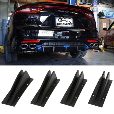 For Kia Stinger Forte Rear Bumper Diffuser 4Fin Spoiler Lip Splitter Gloss Black - Image 1 of 4