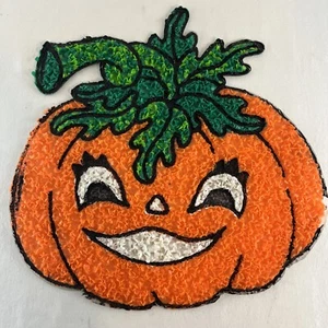 Melted Plastic Popcorn Halloween Pumpkin Retro Decoration Vintage 16x16 inches - Picture 1 of 14